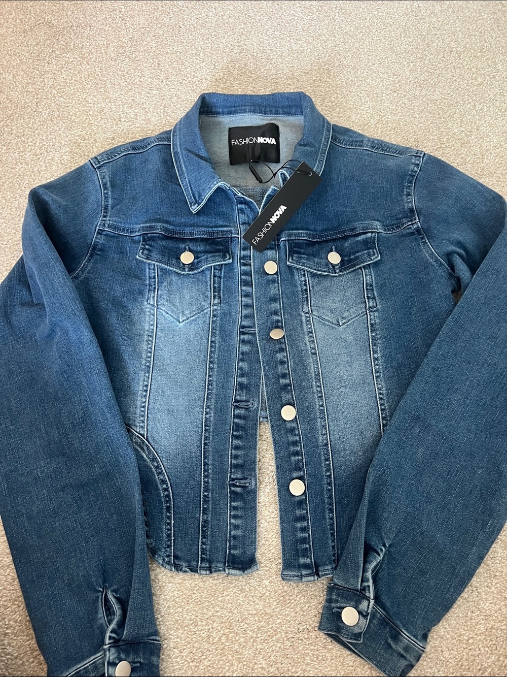 Fashion Nova Distressed Medium Blue Denim Jacket